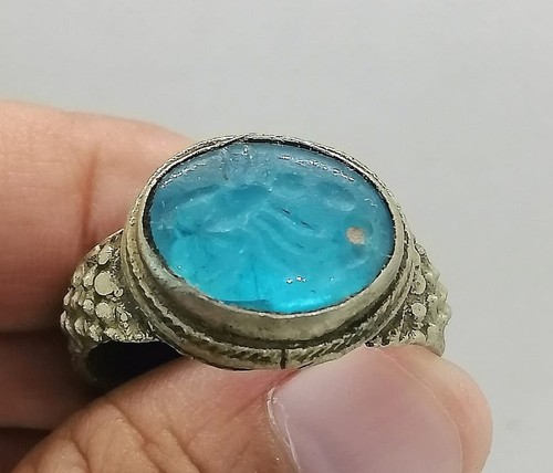 Anello antico romano vetro - , blu
